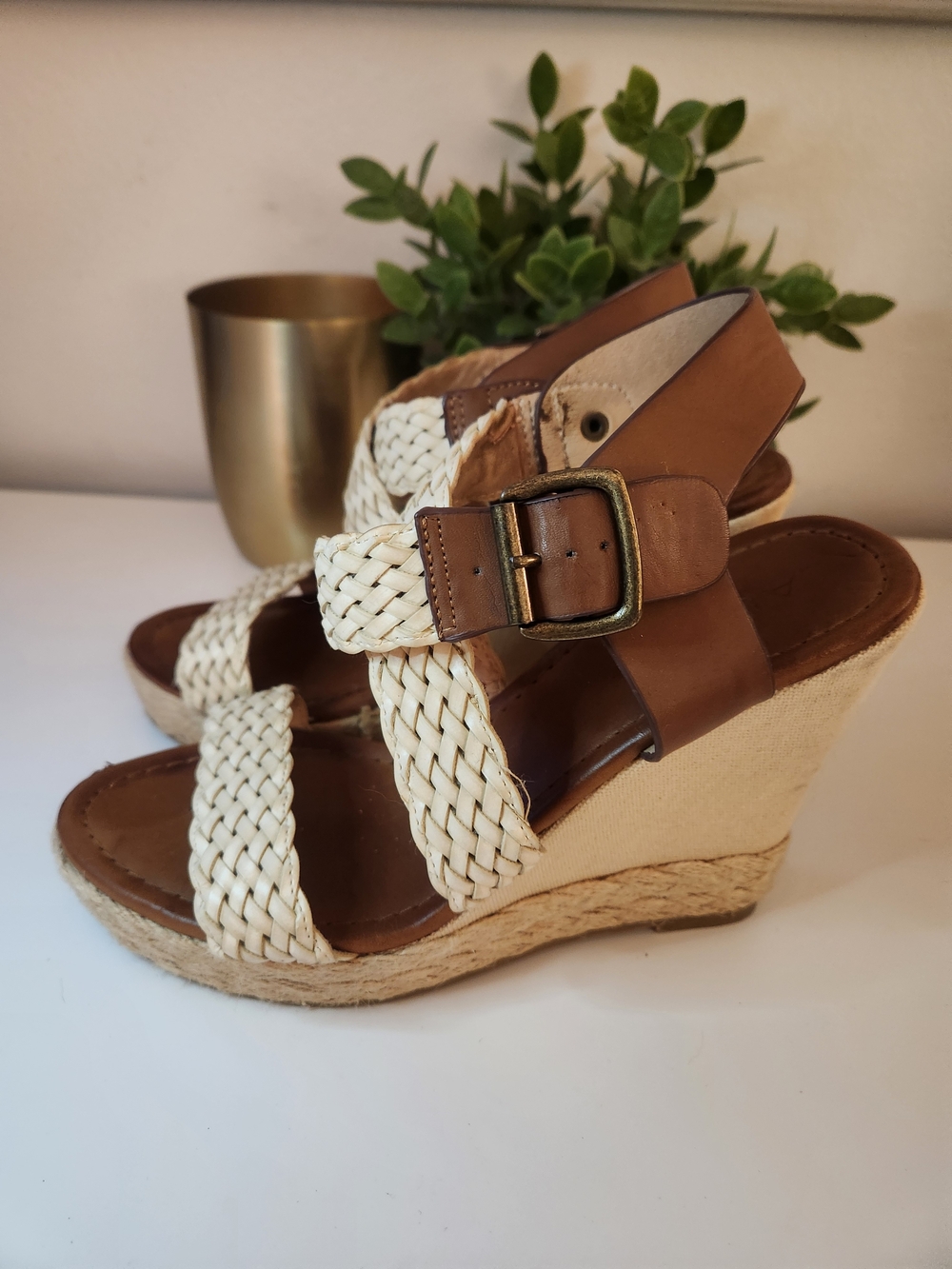 ALDO Woven Espadrille Wedge Sandals - Brown & Cream